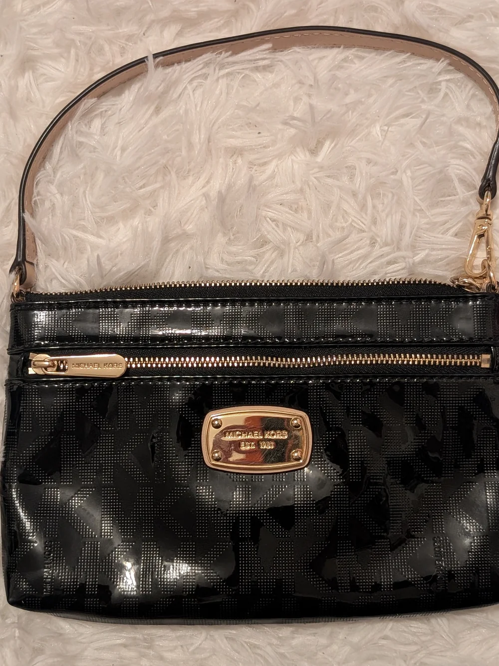 Michael Kors Black Patent Shoulder Bag with Gold Hardware